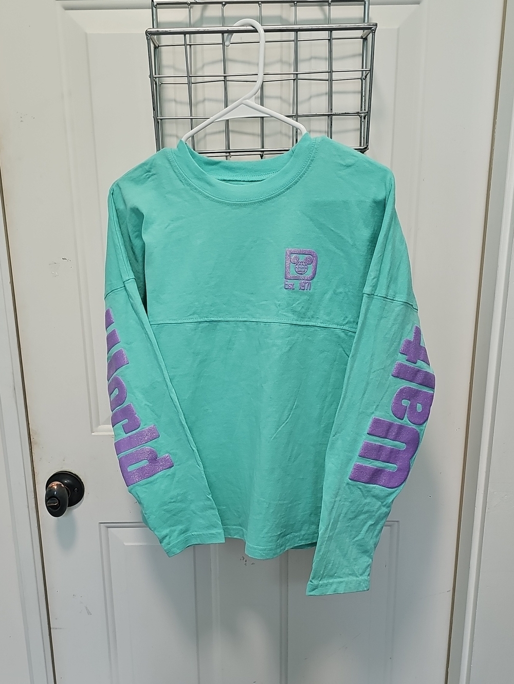 Kids XL Size 14 Long Sleeve Graphic Tee in Mint Walt Disney World Sleeve Logo